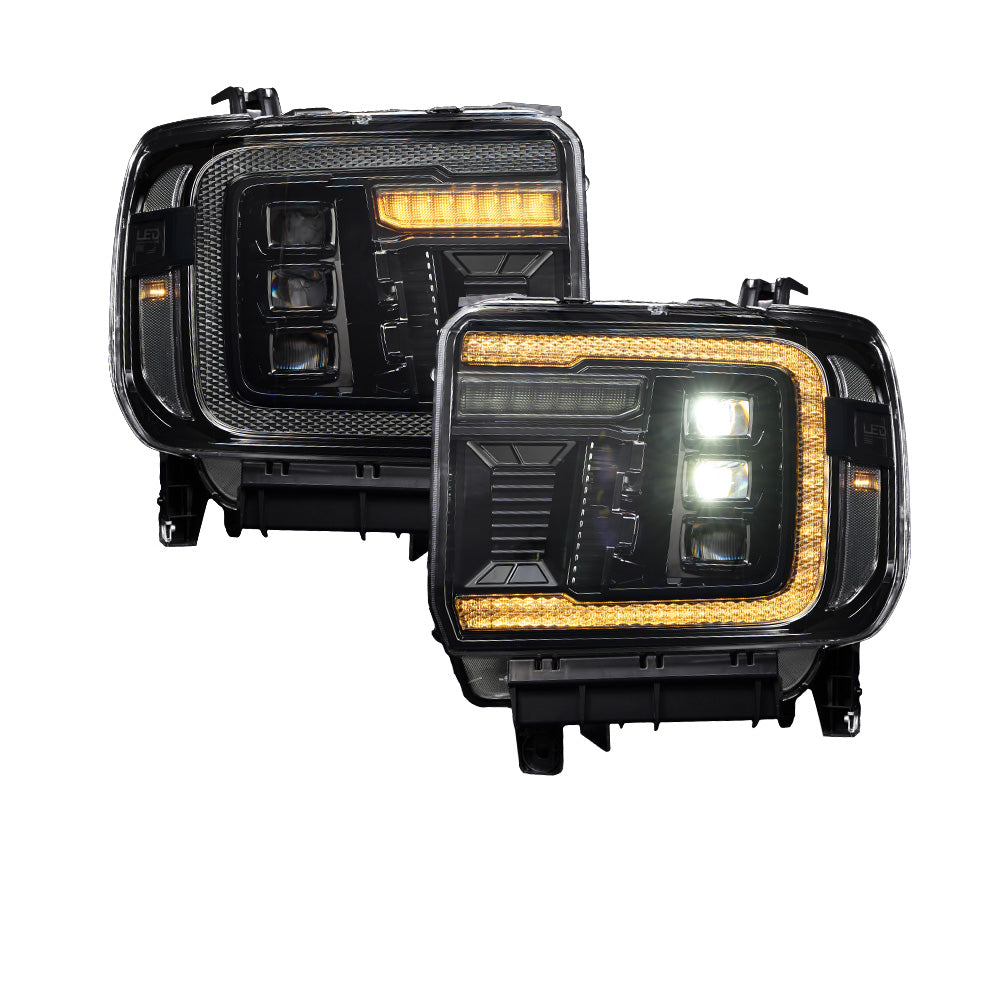 2014-2018 GMC Sierra 1500 and 2015-2019 GMC Sierra 2500/3500 LED Projector Headlights, Amber DRL Pair Form Lighting - premium lighting for vehicles.